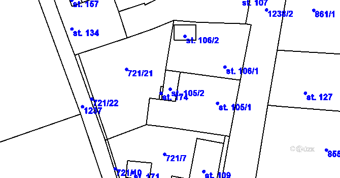 Parcela st. 105/2 v KÚ Liběšovice, Katastrální mapa