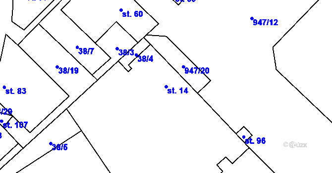 Parcela st. 14 v KÚ Siřem, Katastrální mapa