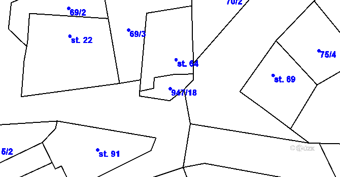 Parcela st. 947/18 v KÚ Siřem, Katastrální mapa
