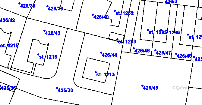 Parcela st. 426/44 v KÚ Líbeznice, Katastrální mapa