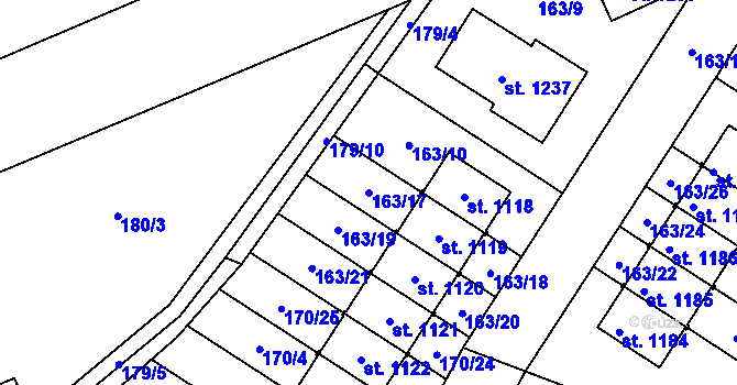 Parcela st. 163/17 v KÚ Líbeznice, Katastrální mapa