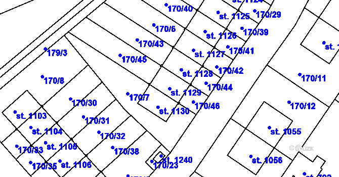 Parcela st. 1129 v KÚ Líbeznice, Katastrální mapa