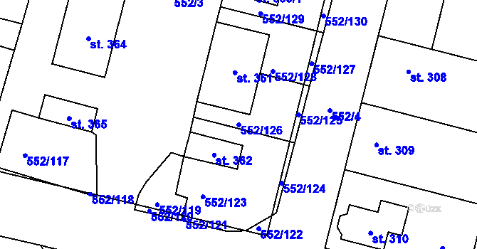 Parcela st. 552/126 v KÚ Líbeznice, Katastrální mapa