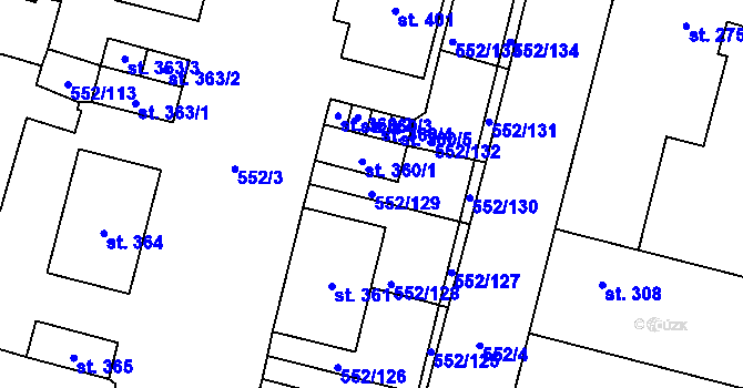 Parcela st. 552/129 v KÚ Líbeznice, Katastrální mapa