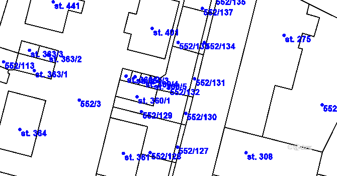Parcela st. 552/132 v KÚ Líbeznice, Katastrální mapa