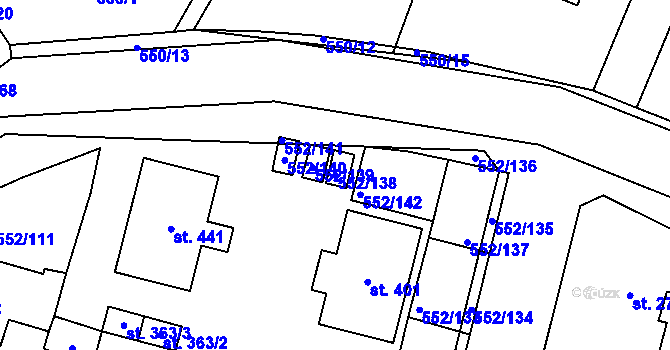 Parcela st. 552/138 v KÚ Líbeznice, Katastrální mapa