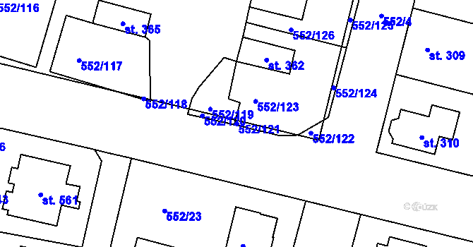 Parcela st. 552/121 v KÚ Líbeznice, Katastrální mapa