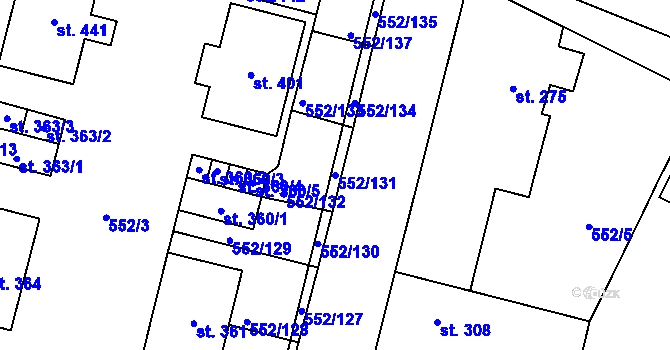 Parcela st. 552/131 v KÚ Líbeznice, Katastrální mapa