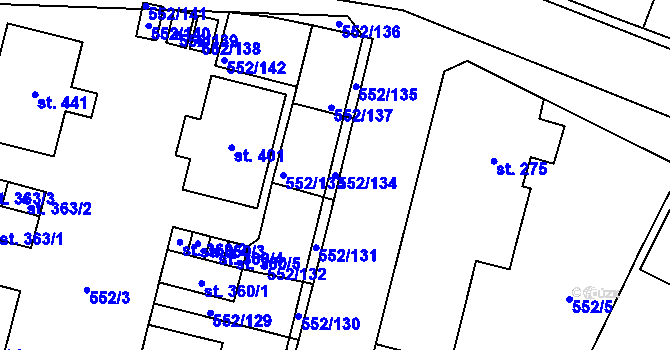 Parcela st. 552/134 v KÚ Líbeznice, Katastrální mapa
