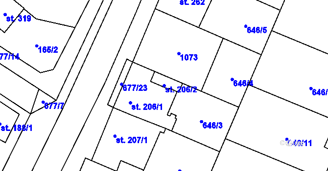 Parcela st. 206/2 v KÚ Líbeznice, Katastrální mapa