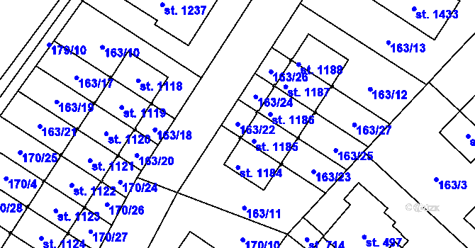 Parcela st. 163/22 v KÚ Líbeznice, Katastrální mapa