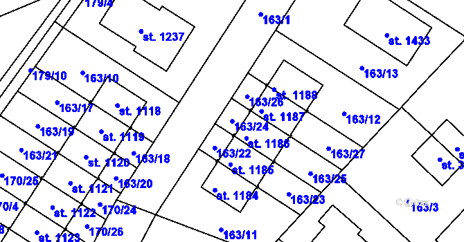 Parcela st. 163/24 v KÚ Líbeznice, Katastrální mapa
