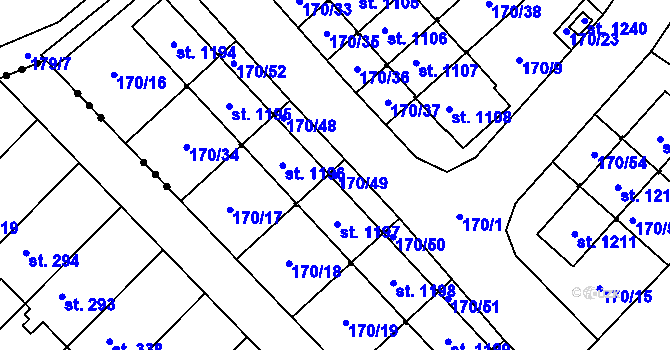 Parcela st. 170/49 v KÚ Líbeznice, Katastrální mapa