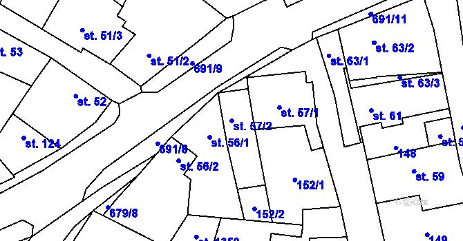 Parcela st. 57/2 v KÚ Líbeznice, Katastrální mapa
