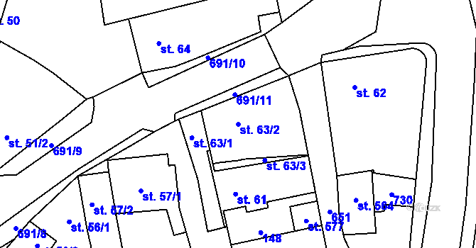 Parcela st. 63/2 v KÚ Líbeznice, Katastrální mapa