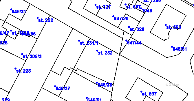 Parcela st. 232 v KÚ Líbeznice, Katastrální mapa