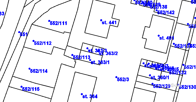 Parcela st. 363/2 v KÚ Líbeznice, Katastrální mapa