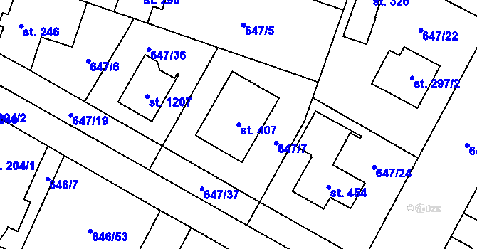 Parcela st. 407 v KÚ Líbeznice, Katastrální mapa