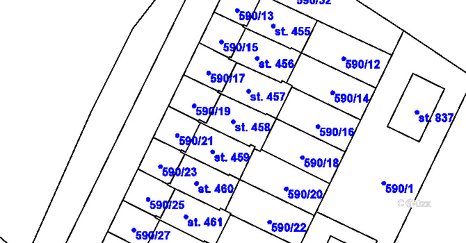 Parcela st. 458 v KÚ Líbeznice, Katastrální mapa
