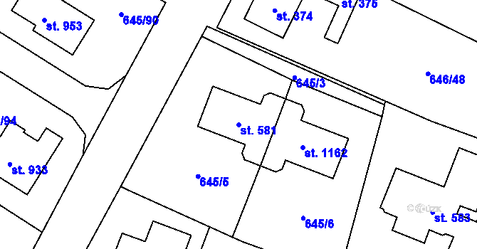 Parcela st. 581 v KÚ Líbeznice, Katastrální mapa