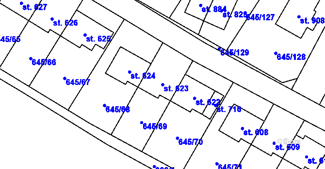 Parcela st. 623 v KÚ Líbeznice, Katastrální mapa