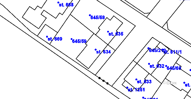 Parcela st. 634 v KÚ Líbeznice, Katastrální mapa
