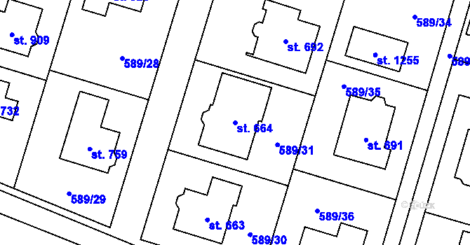 Parcela st. 664 v KÚ Líbeznice, Katastrální mapa