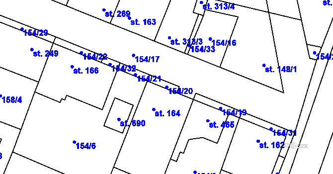Parcela st. 154/20 v KÚ Líbeznice, Katastrální mapa