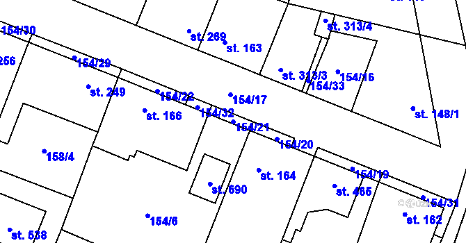 Parcela st. 154/21 v KÚ Líbeznice, Katastrální mapa