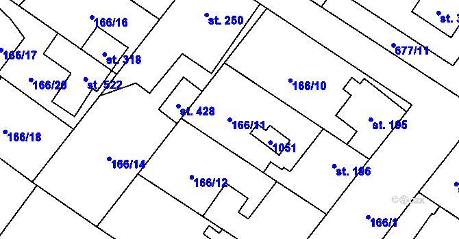 Parcela st. 166/11 v KÚ Líbeznice, Katastrální mapa