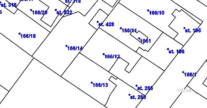 Parcela st. 166/12 v KÚ Líbeznice, Katastrální mapa