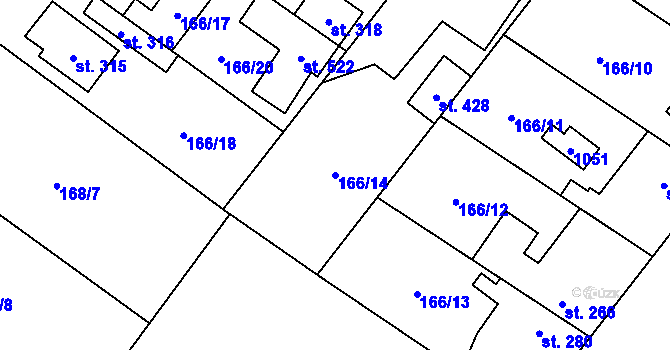 Parcela st. 166/14 v KÚ Líbeznice, Katastrální mapa