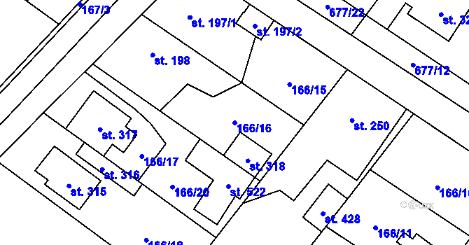 Parcela st. 166/16 v KÚ Líbeznice, Katastrální mapa