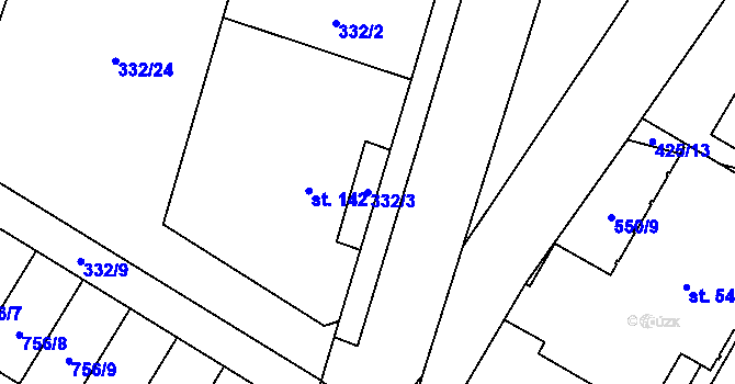 Parcela st. 332/3 v KÚ Líbeznice, Katastrální mapa