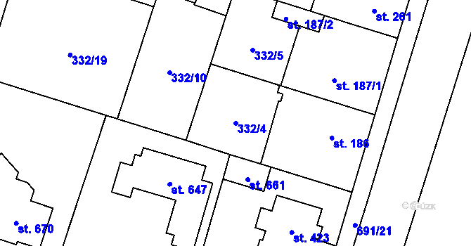 Parcela st. 332/4 v KÚ Líbeznice, Katastrální mapa