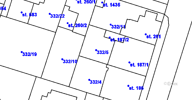 Parcela st. 332/5 v KÚ Líbeznice, Katastrální mapa
