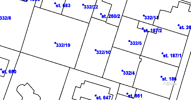 Parcela st. 332/10 v KÚ Líbeznice, Katastrální mapa