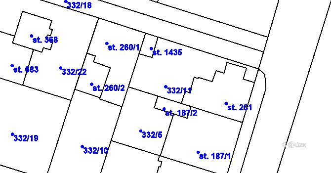 Parcela st. 332/11 v KÚ Líbeznice, Katastrální mapa