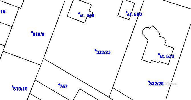 Parcela st. 332/23 v KÚ Líbeznice, Katastrální mapa
