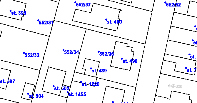 Parcela st. 552/36 v KÚ Líbeznice, Katastrální mapa