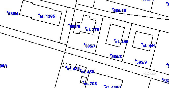 Parcela st. 585/7 v KÚ Líbeznice, Katastrální mapa
