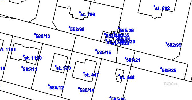 Parcela st. 585/16 v KÚ Líbeznice, Katastrální mapa
