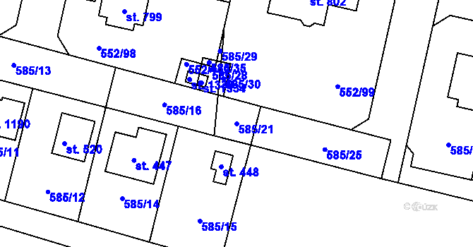 Parcela st. 585/21 v KÚ Líbeznice, Katastrální mapa