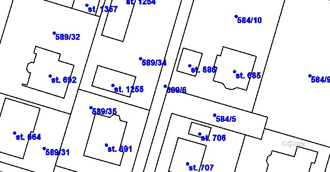 Parcela st. 589/6 v KÚ Líbeznice, Katastrální mapa