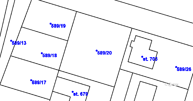 Parcela st. 589/20 v KÚ Líbeznice, Katastrální mapa