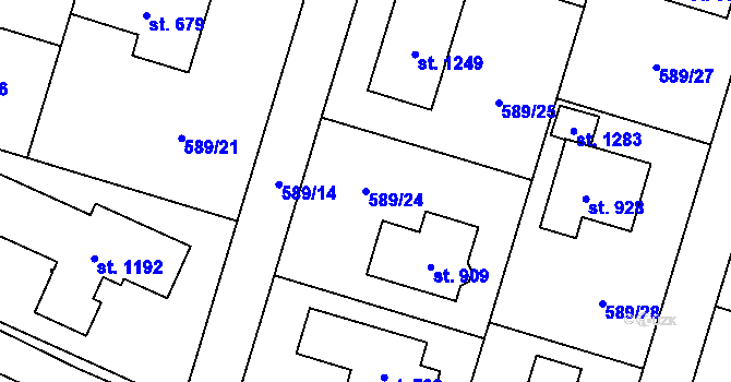 Parcela st. 589/24 v KÚ Líbeznice, Katastrální mapa
