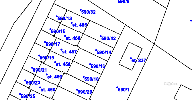 Parcela st. 590/14 v KÚ Líbeznice, Katastrální mapa