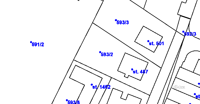 Parcela st. 593/2 v KÚ Líbeznice, Katastrální mapa