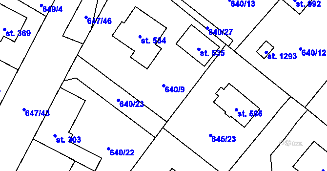 Parcela st. 640/9 v KÚ Líbeznice, Katastrální mapa