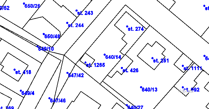 Parcela st. 640/14 v KÚ Líbeznice, Katastrální mapa